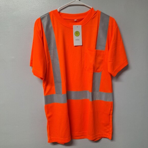 Orange Reflective Work Shirt Medium Mens Construction Safety Pocket Breathable - Picture 7 of 7